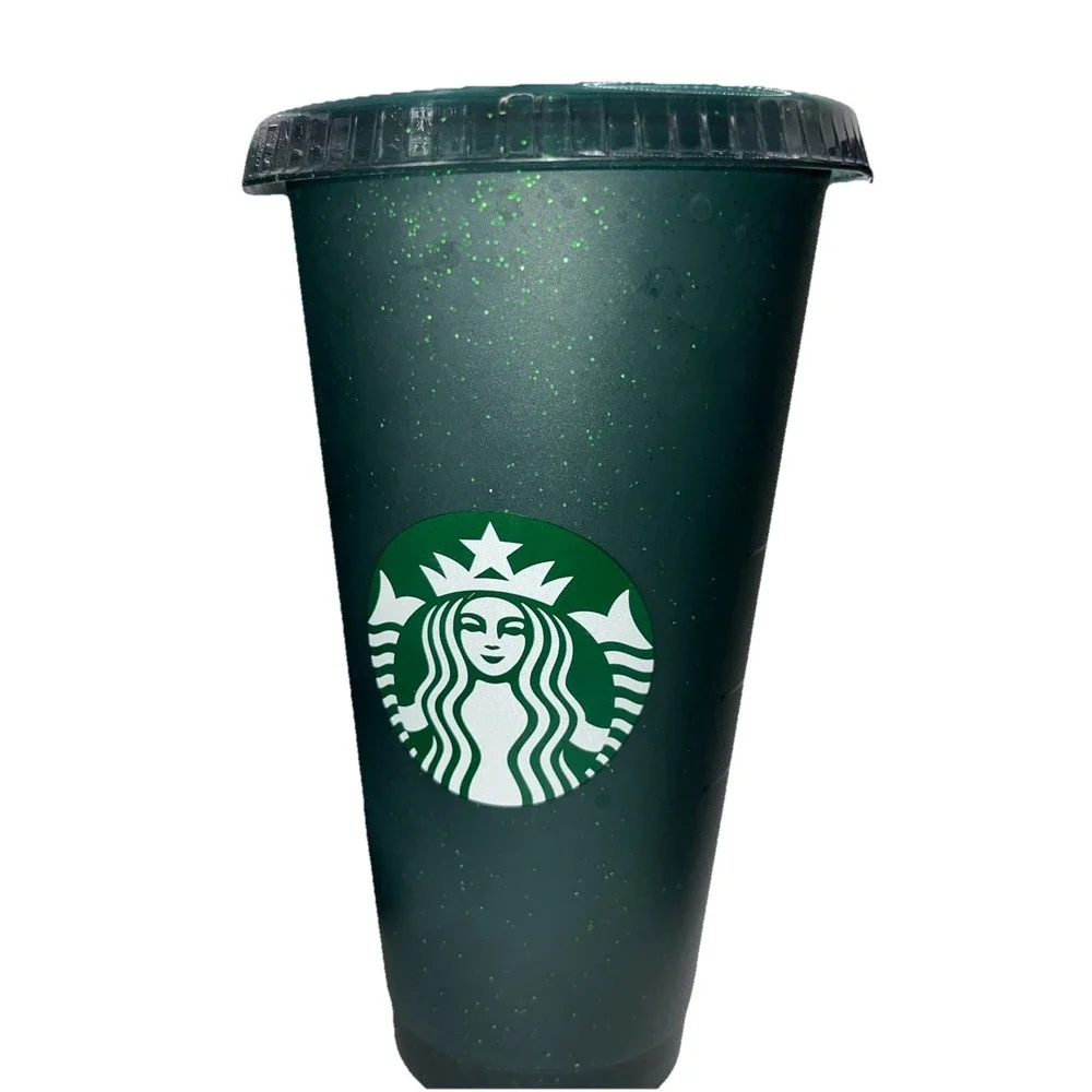 Starbucks‎ (4) Holiday Glitter (3) Clear 24 Ounce Plastic Cups  Set Of 7/8 Lids